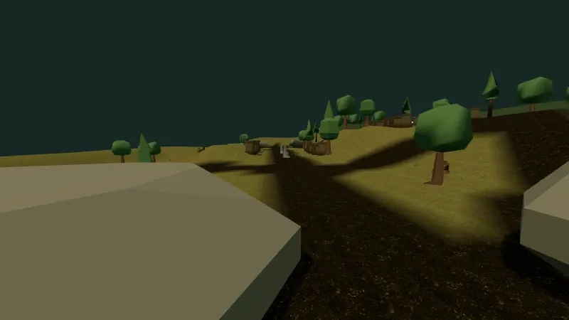 A battleground in the making: Early terrain and scenery from a battleground development test. Layout, lighting and environmental detail are still being improved.
